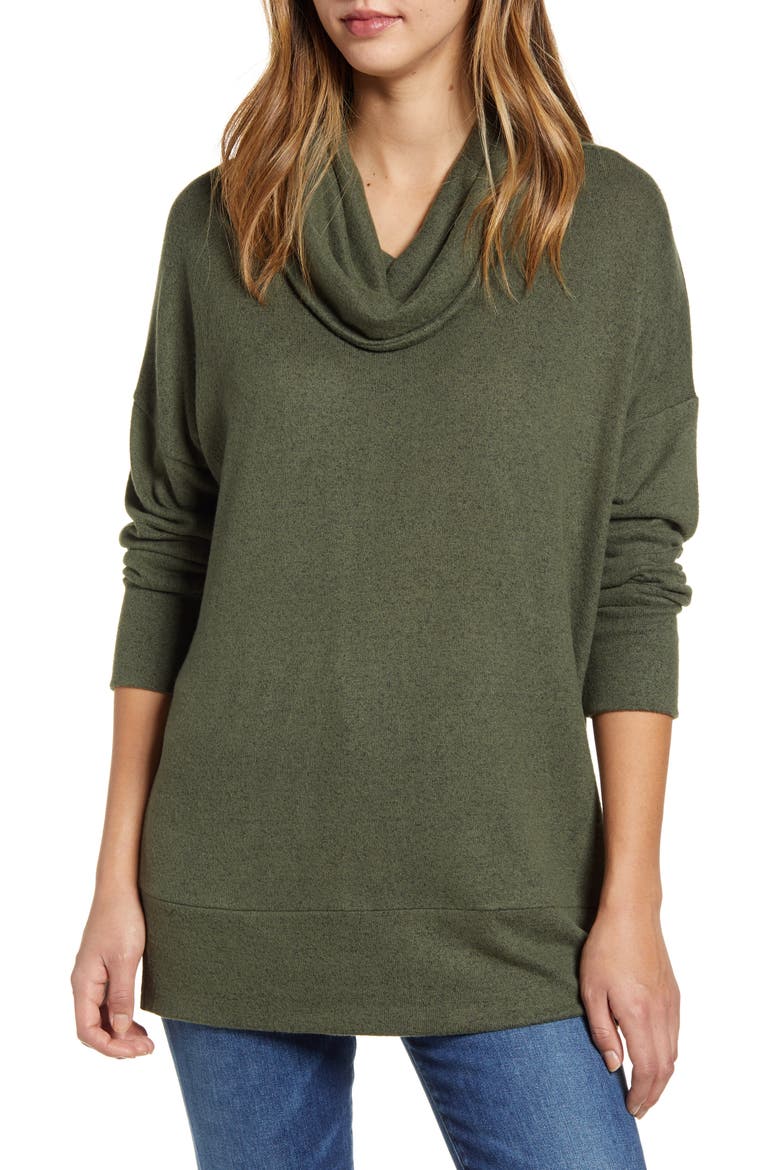 Cowl Neck Long Sleeve Top, Main, color, OLIVE
