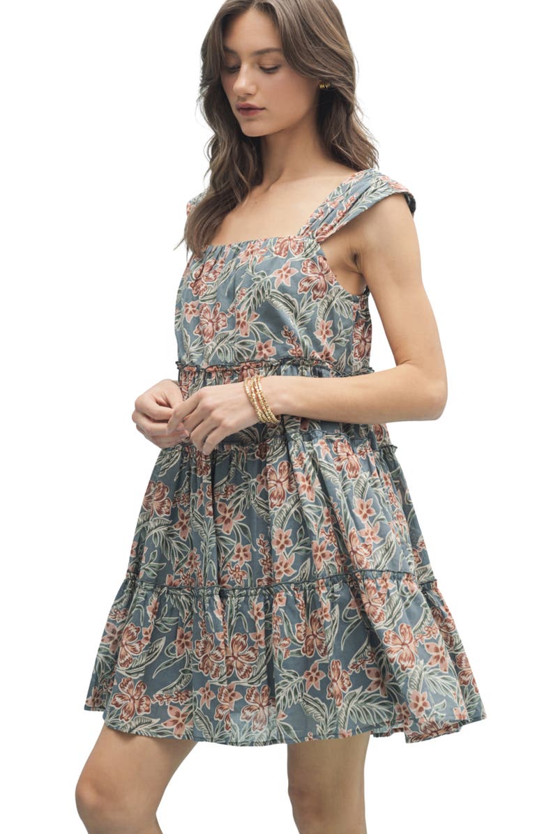 WISHLIST Floral Tiered Babydoll Dress, Alternate, color, Teal Combo