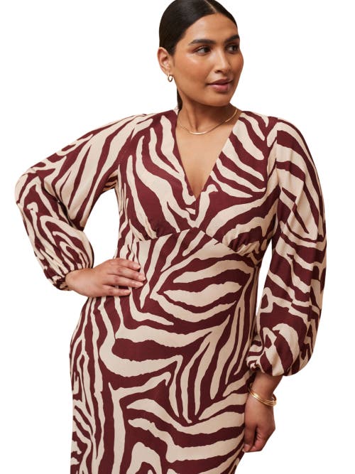 Live Unlimited Animal Stripe Long Sleeve Dress In Multi