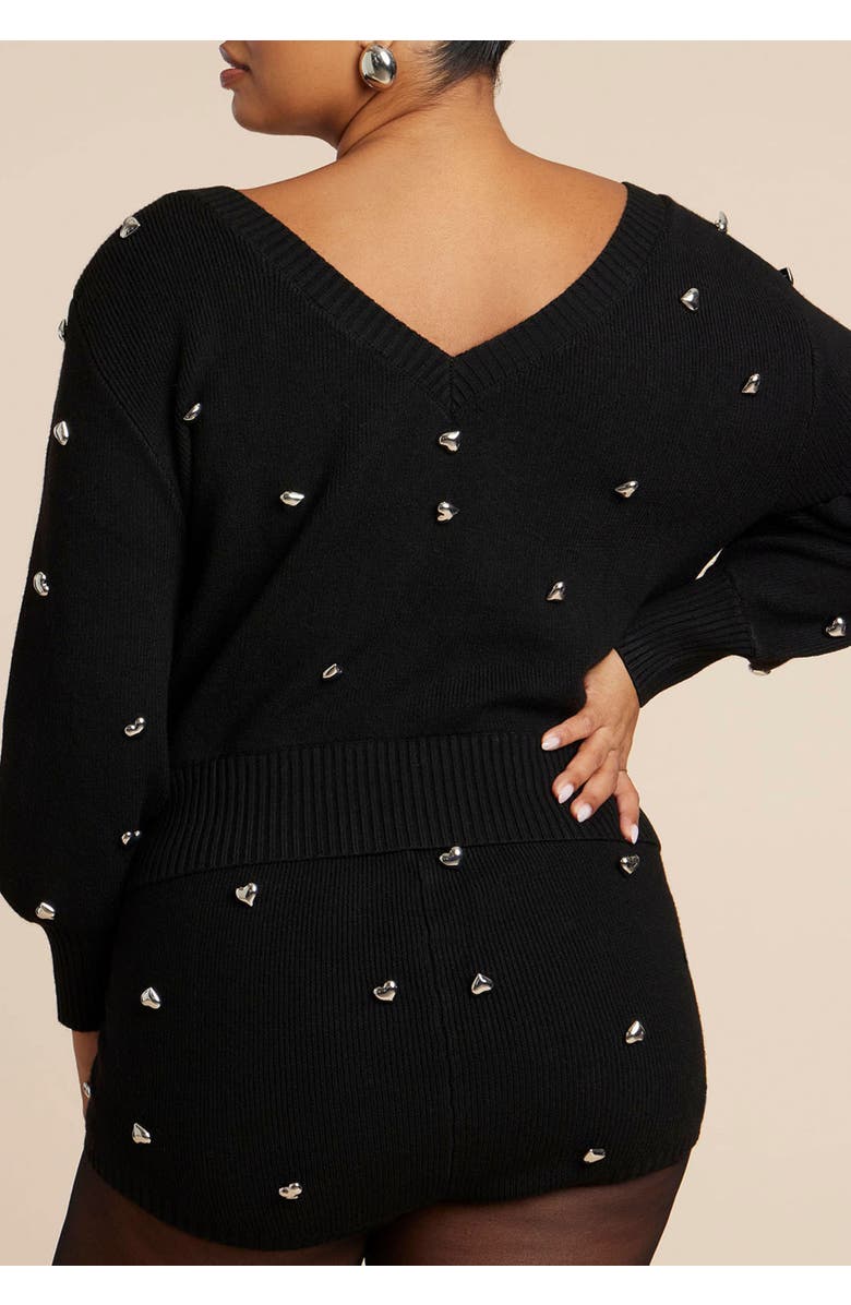 ELOQUII Heart Embellished Sweater, Alternate, color, Black Onyx