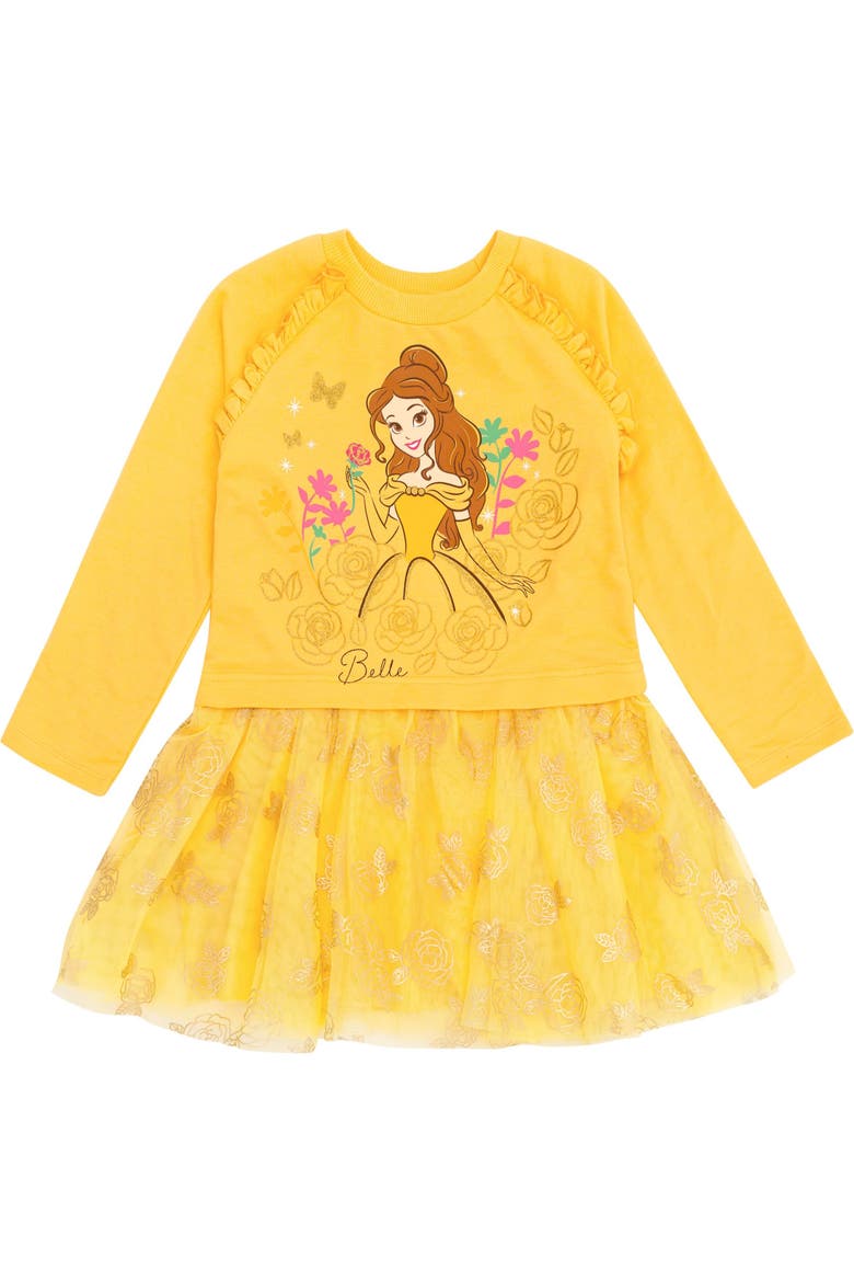 Princess Long Sleeve Tutu Dress, Main, color, Yellow Belle