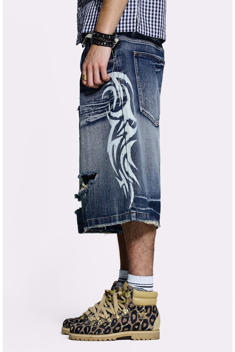 Blade Colossus Crop Wide Leg Denim Shorts, Alternate, color, BLUE