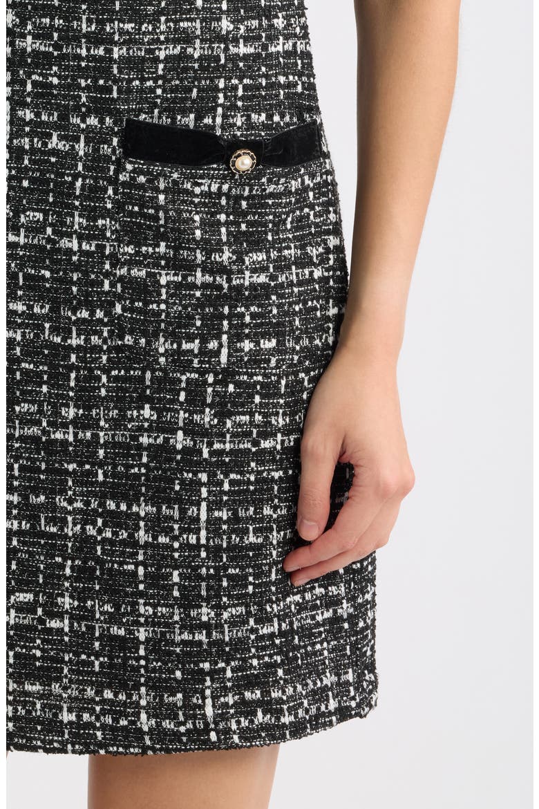 Faux Leather Trim Bouclé Dress, Alternate, color, BLACK MULTI