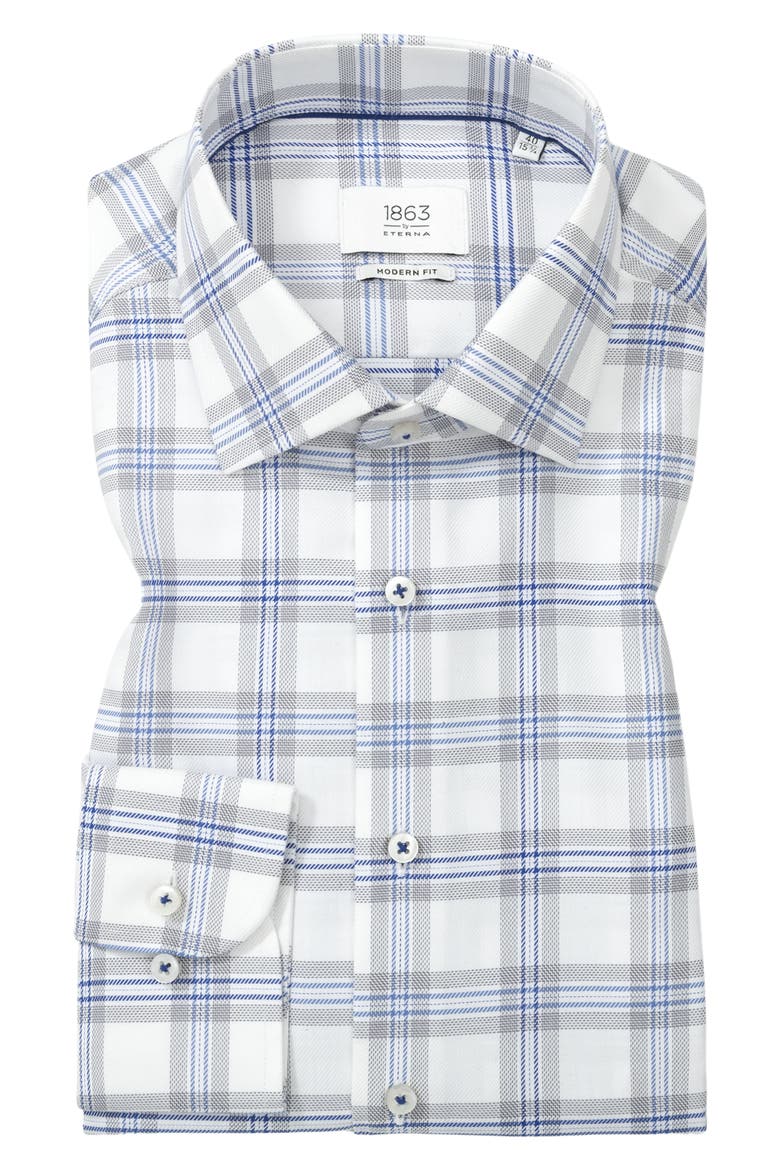 Modern Fit Plaid Non-Iron Cotton Dress Shirt, Alternate, color, BLUE