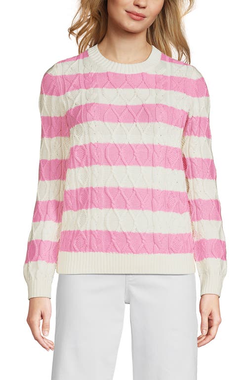 LANDS' END LANDS' END COTTON DRIFTER CREW CABLE PULLOVER SWEATER