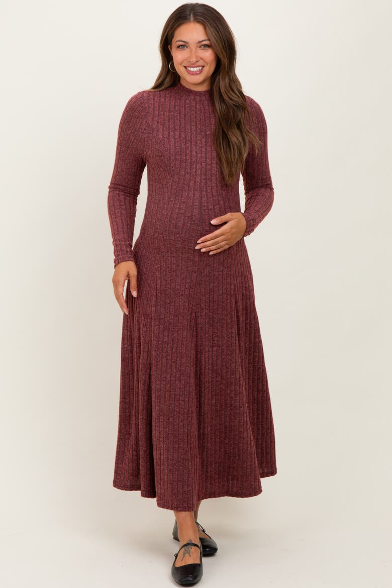 Ribbed Mock Neck Midi Dress, Alternate, color, Burgundy
