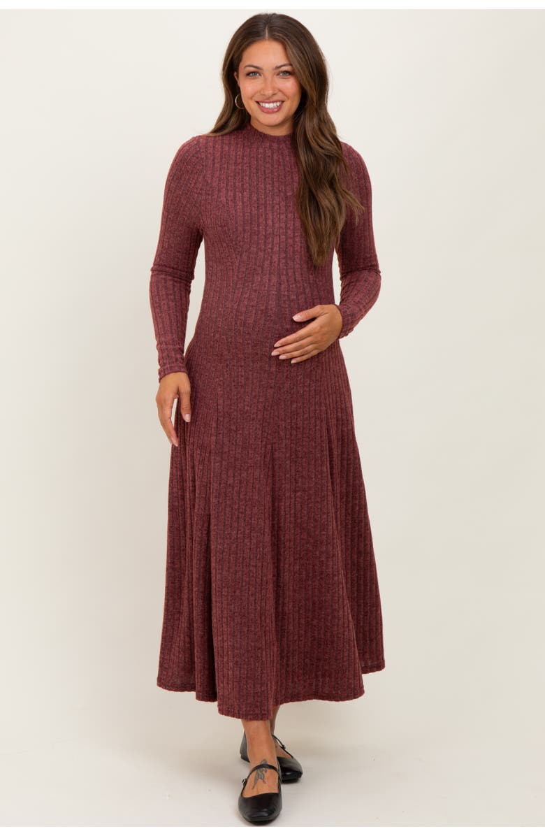 PinkBlush Ribbed Mock Neck Midi Dress, Alternate, color, Burgundy