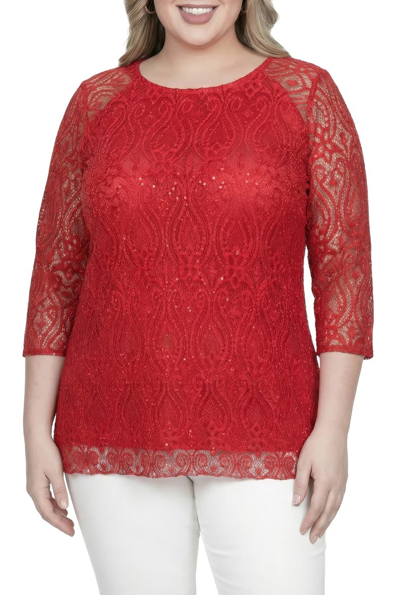 Sequin Lace Tunic Top, Main, color, RED