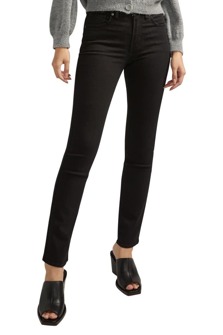 Avery Curvy High Waist Slim Straight Leg Jeans, Main, color, BLACK