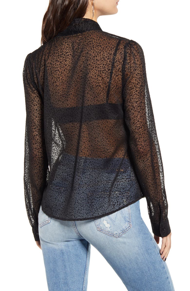 Endless Rose Leopard Print Front Tie Velvet Burnout Blouse, Alternate, color, 