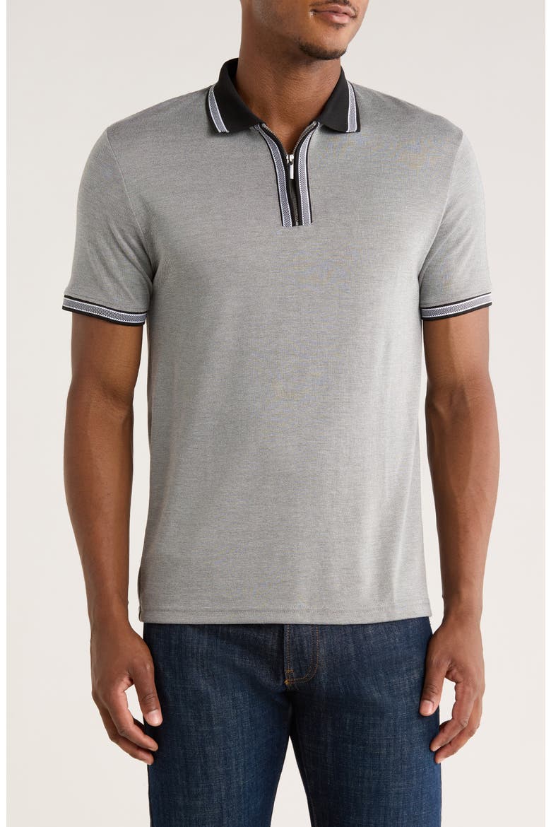 Tipped Quarter Zip Knit Polo, Main, color, BLACK