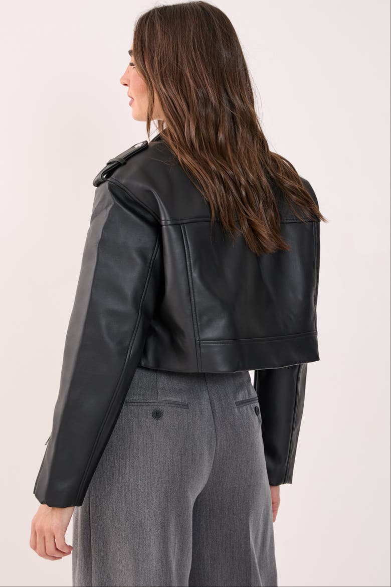 Faux Leather Boxy Biker, Alternate, color, Black