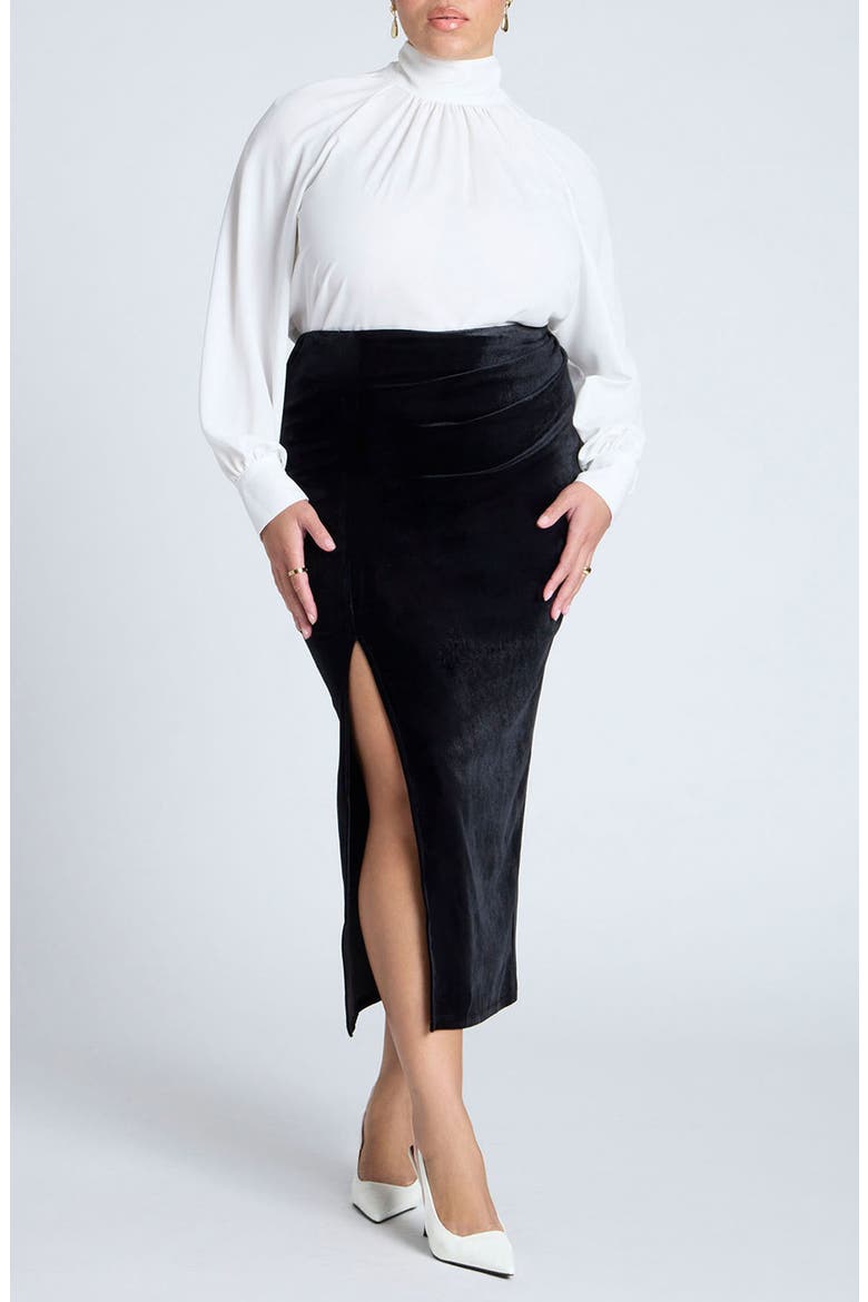 Shirred Velvet Maxi Skirt, Alternate, color, BLACK ONYX