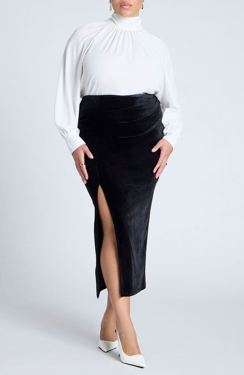 ELOQUII Shirred Velvet Maxi Skirt, Alternate, color,