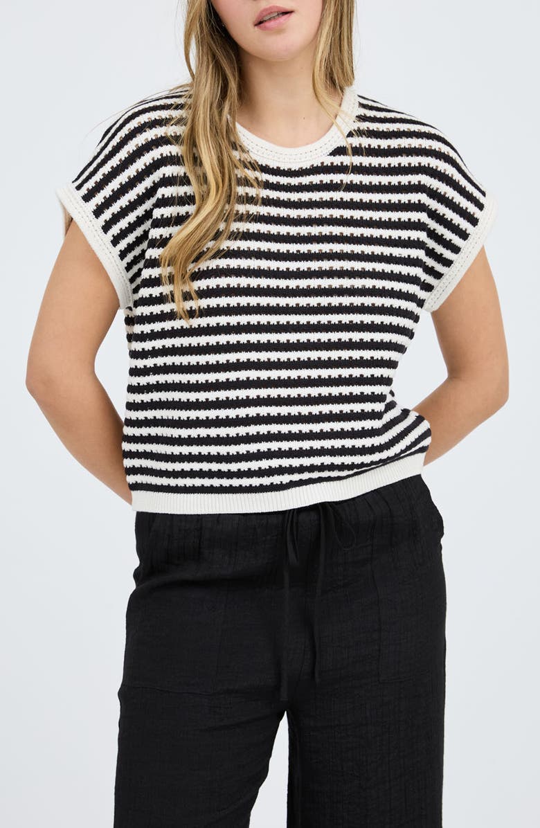 Blu Pepper Stripe Short Sleeve Sweater, Main, color,