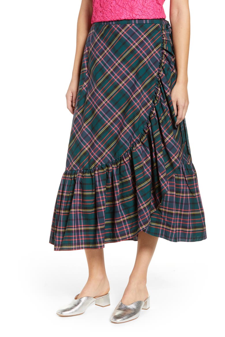 Plaid Ruffle Wrap Skirt, Main, color, J.CREW SIG PLAID