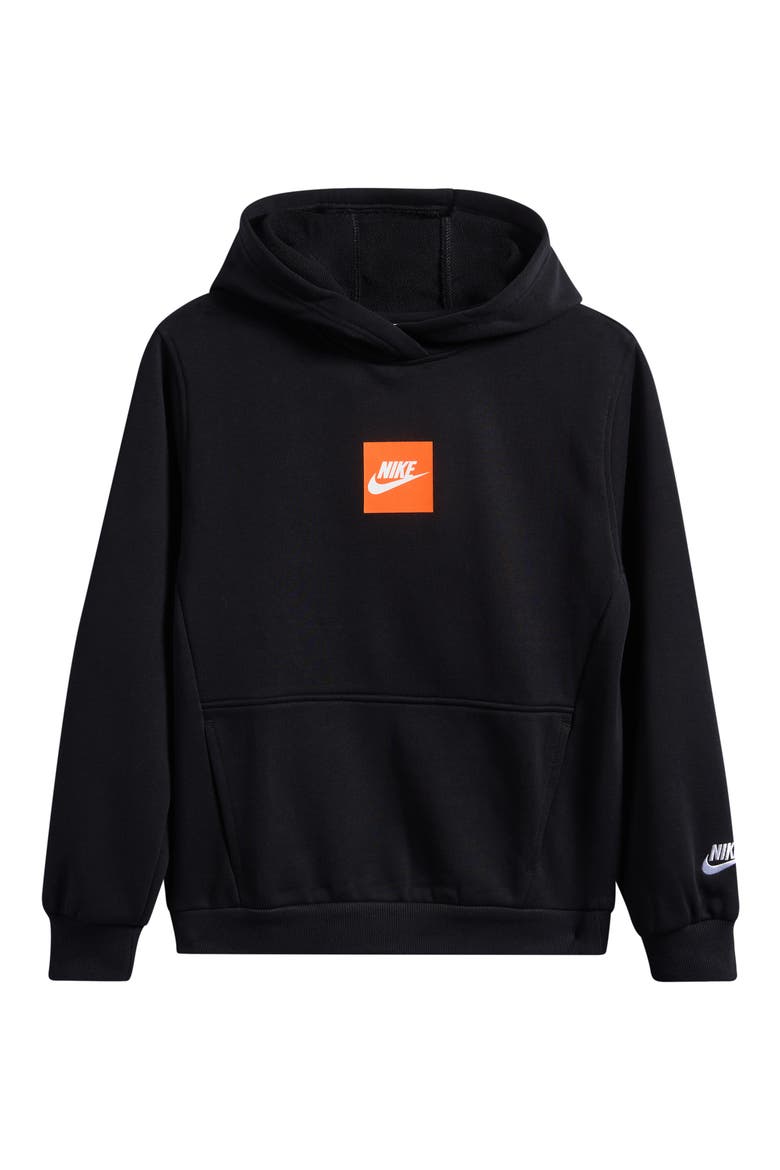 Kids' Sportswear Box French Terry Hoodie, Main, color, BLACK/ WHITE