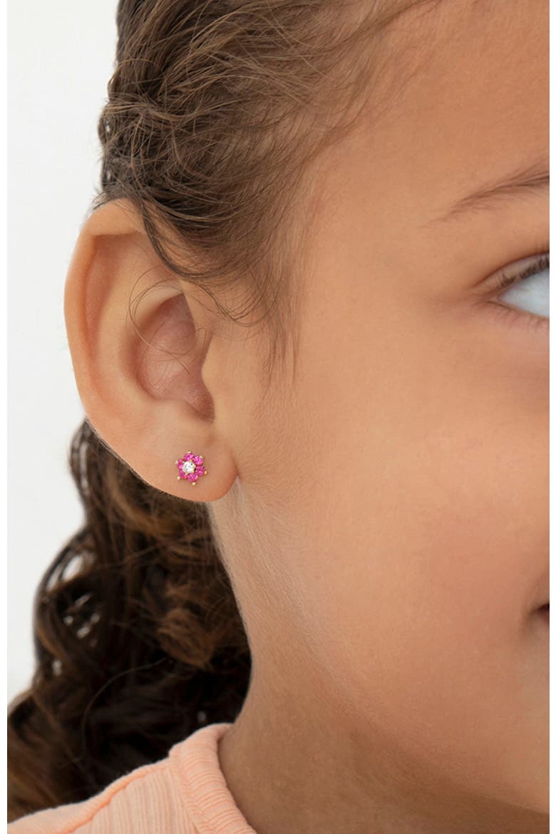 14k Flower Cluster Earrings, Alternate, color, Hot Pink