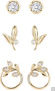 Laura Ashley Set of 3 Cubic Zirconia Leaf Stud Earrings