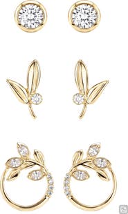 Laura Ashley Set of 3 Cubic Zirconia Leaf Stud Earrings