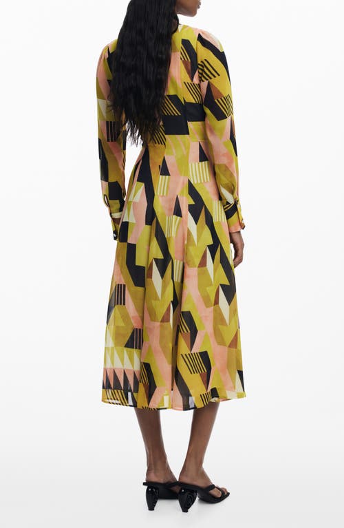 Desigual Geometric Long Sleeve Midi Dress In Yellow