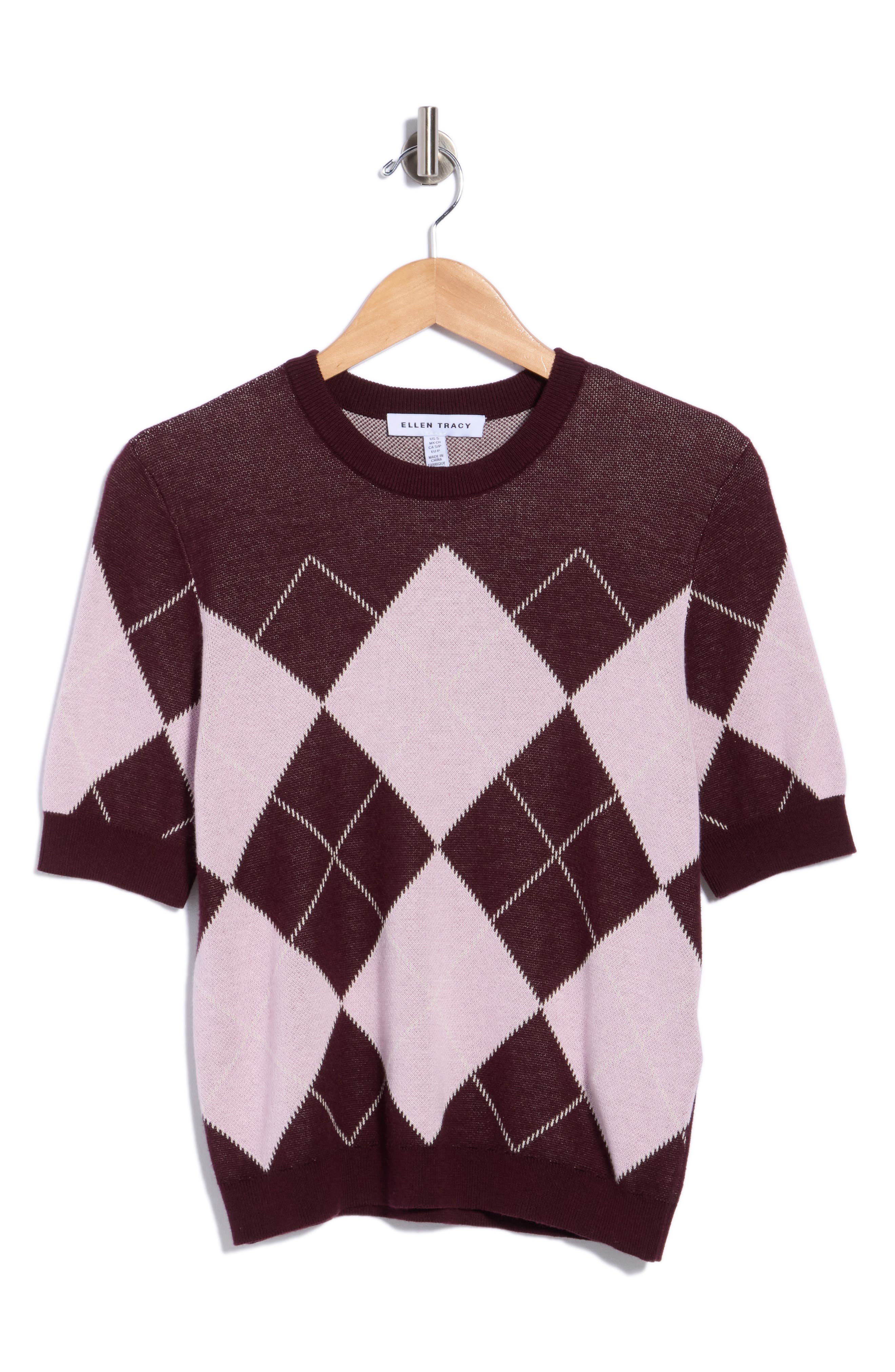 Argyle Short Sleeve Jacquard Sweater