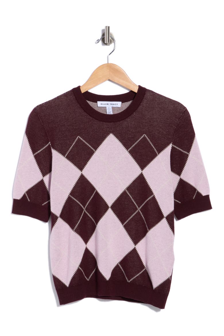 Argyle Short Sleeve Jacquard Sweater, Main, color, WINETASTING ARGYLE