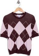 Ellen Tracy Argyle Short Sleeve Jacquard Sweater