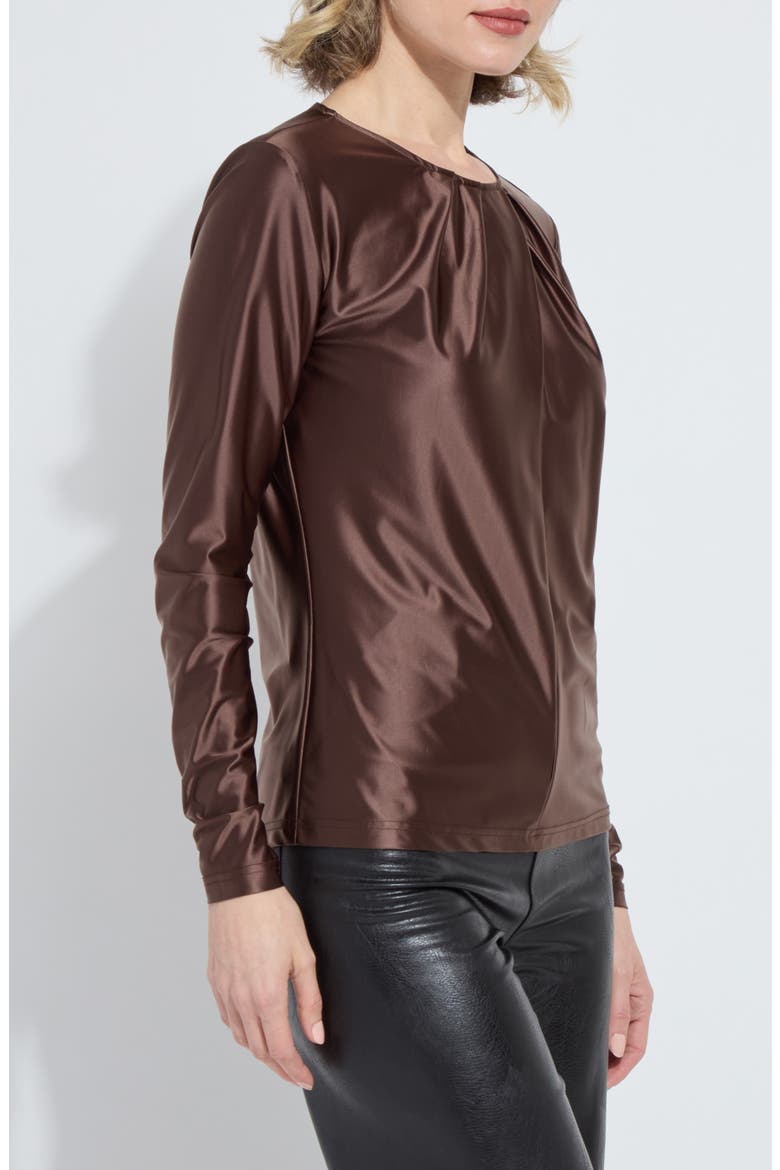 Fatima Pleated Neck Satin Top, Alternate, color, PL WOOD