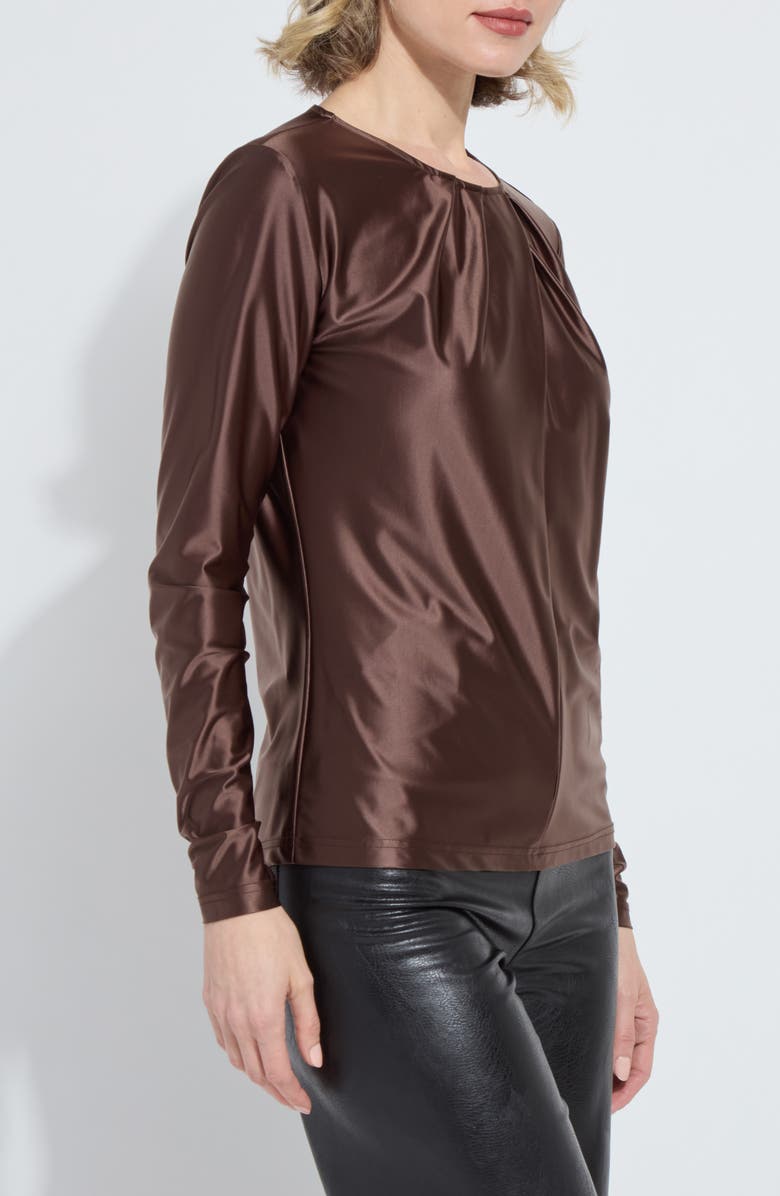 Lysse Fatima Pleated Neck Satin Top, Alternate, color, Polished Wood