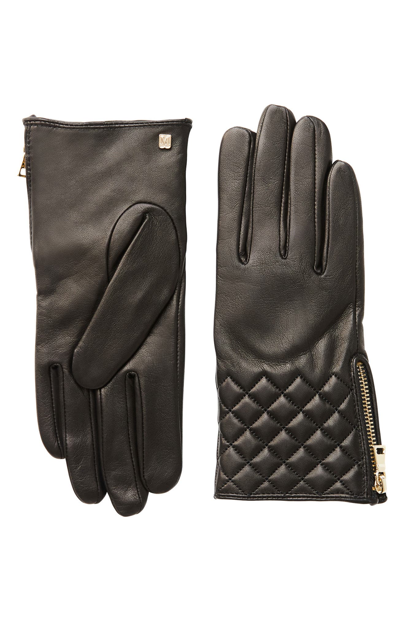 Bruno Magli Diamond Quilt Cashmere Lined Leather Gloves