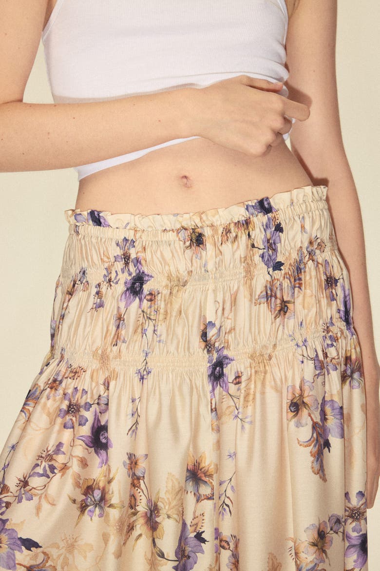 Smocked-waist Skirt, Alternate, color, Light beige/floral