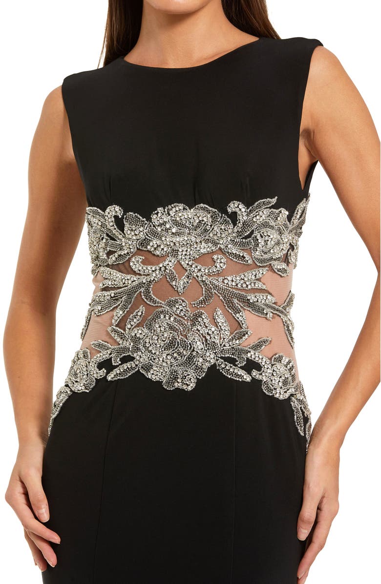 Mac Duggal Jersey Sleeveless Gown With Beaded Waist Detail, Alternate, color, Black