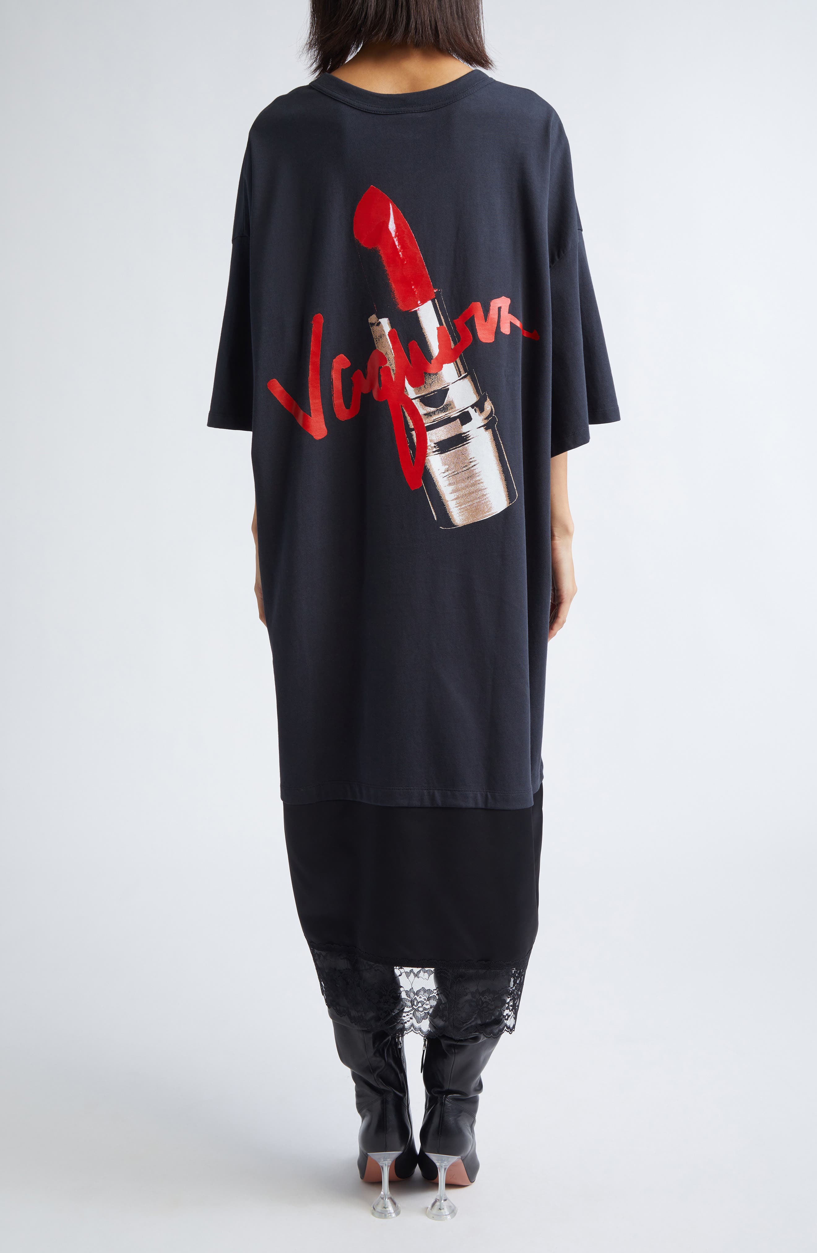 red and black t shirt dress AKIRA It Girl Lace Jersey Dress | Black