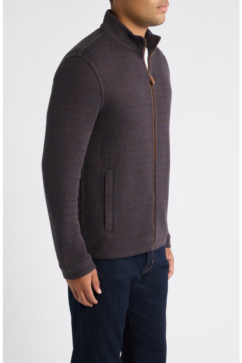 Marled Rib Knit Zip Jacket, Alternate, color, NAVY/ BROWN