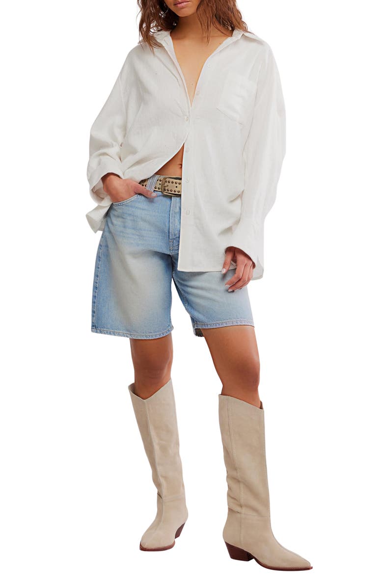 Free People Sabine Cotton Button-Up Shirt, Alternate, color, Parchment