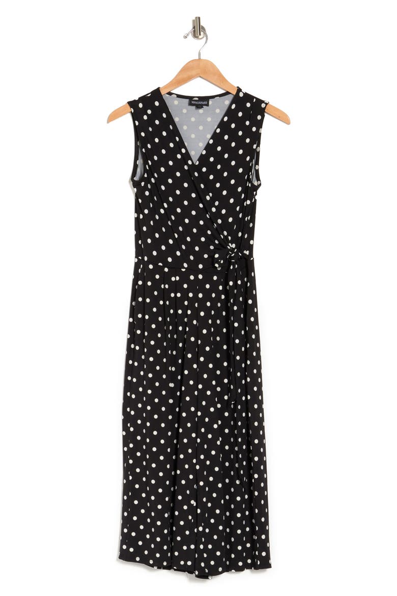 Surplice Culotte Crop Jumpsuit, Alternate, color, BLACK/ IVORY TIMELESS DOT