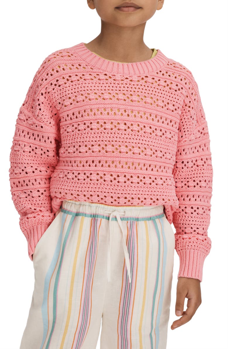 Reiss Kids' Open Stitch Cotton Crewneck Sweater, Alternate, color,