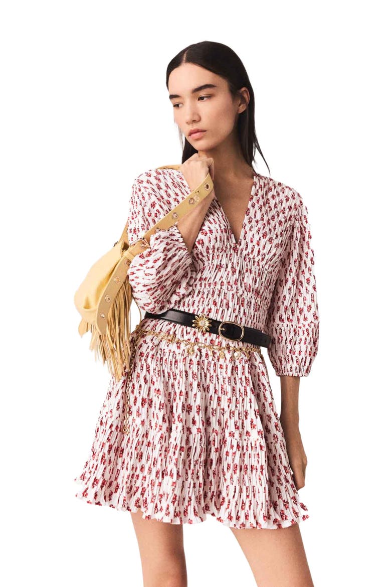 Patterned pleated dress, Main, color, Red small flowers print