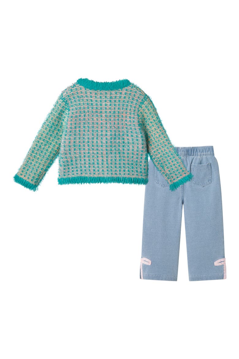 Stripe Cardigan & Pants Set, Alternate, color, AQUA