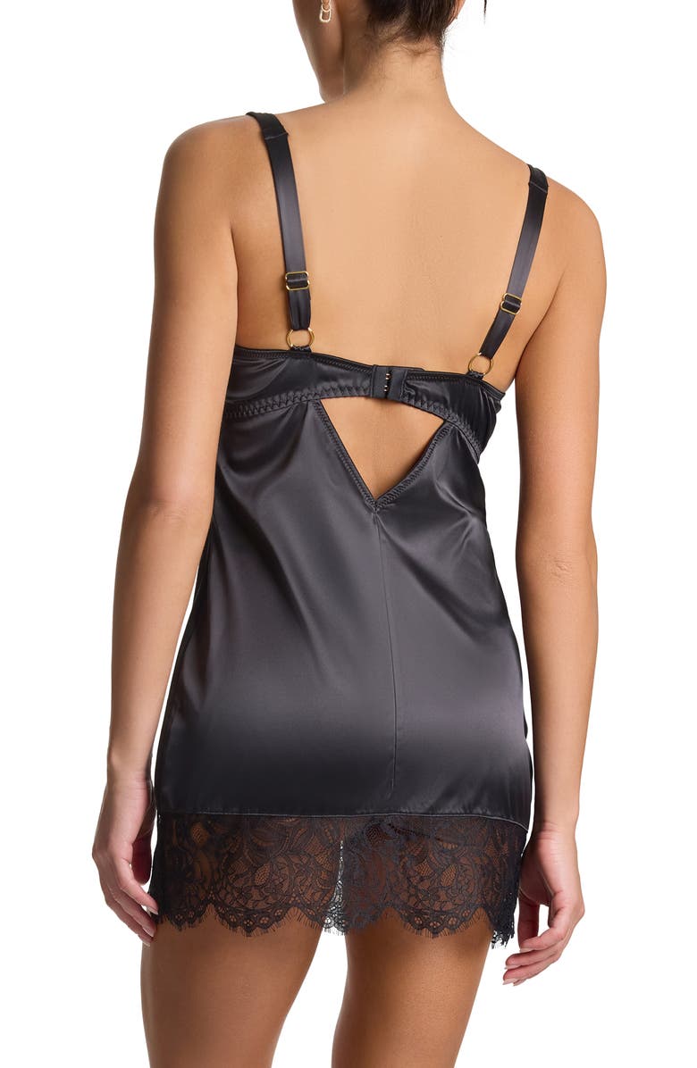 Hanky Panky Cindy Lace Satin Chemise, Alternate, color, Black