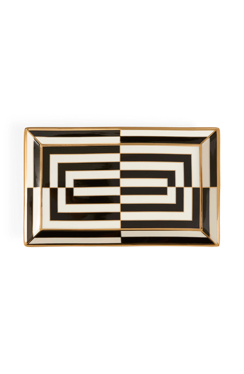 Jonathan Adler Op Art Rectangle Serving Tray In Black/white/gold