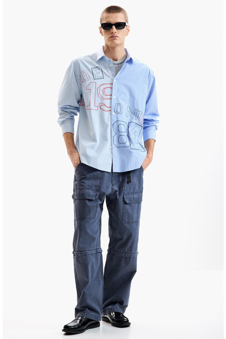 Striped Embroidered Long Sleeve Button-Up Shirt, Alternate, color, LIGHT BLUE