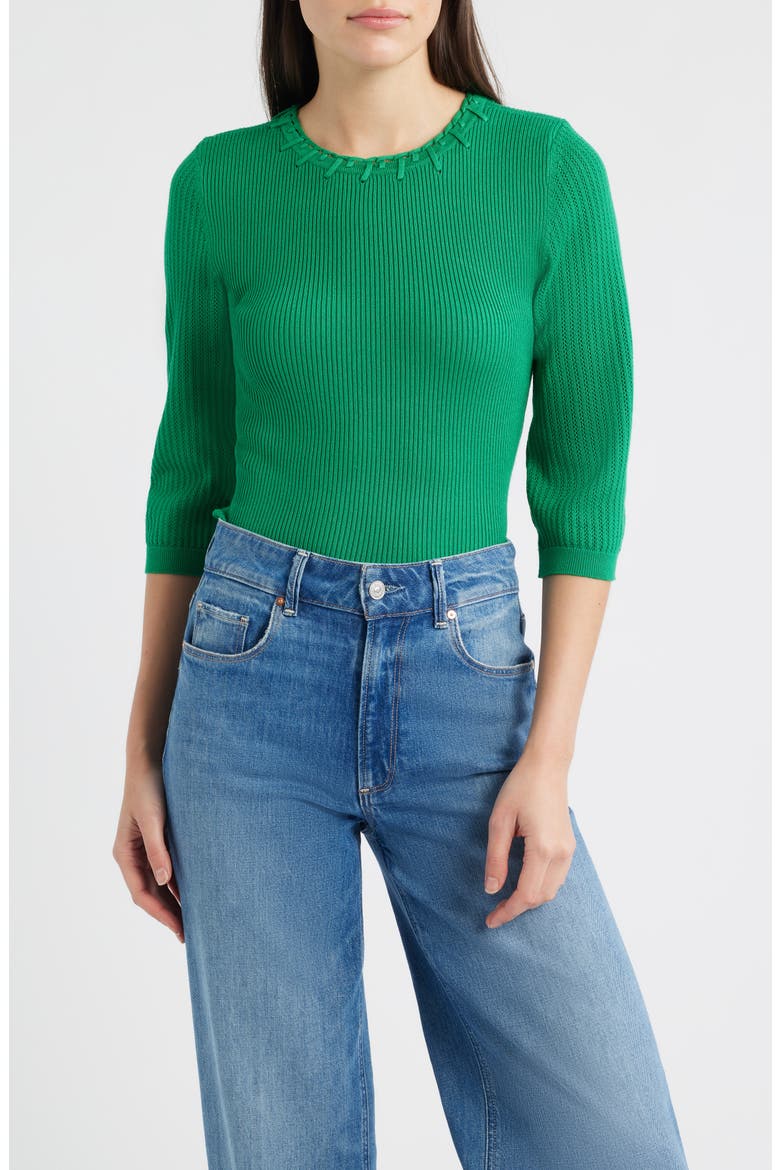 Elbow Sleeve Rib Sweater, Main, color, GOLF GREEN
