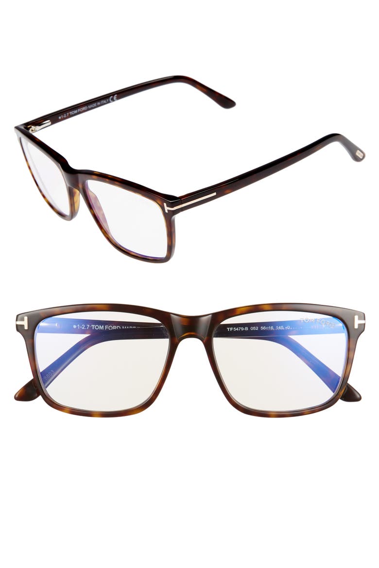 56mm Blue Block Optical Glasses, Main, color, DARK HAVANA/ BLUE