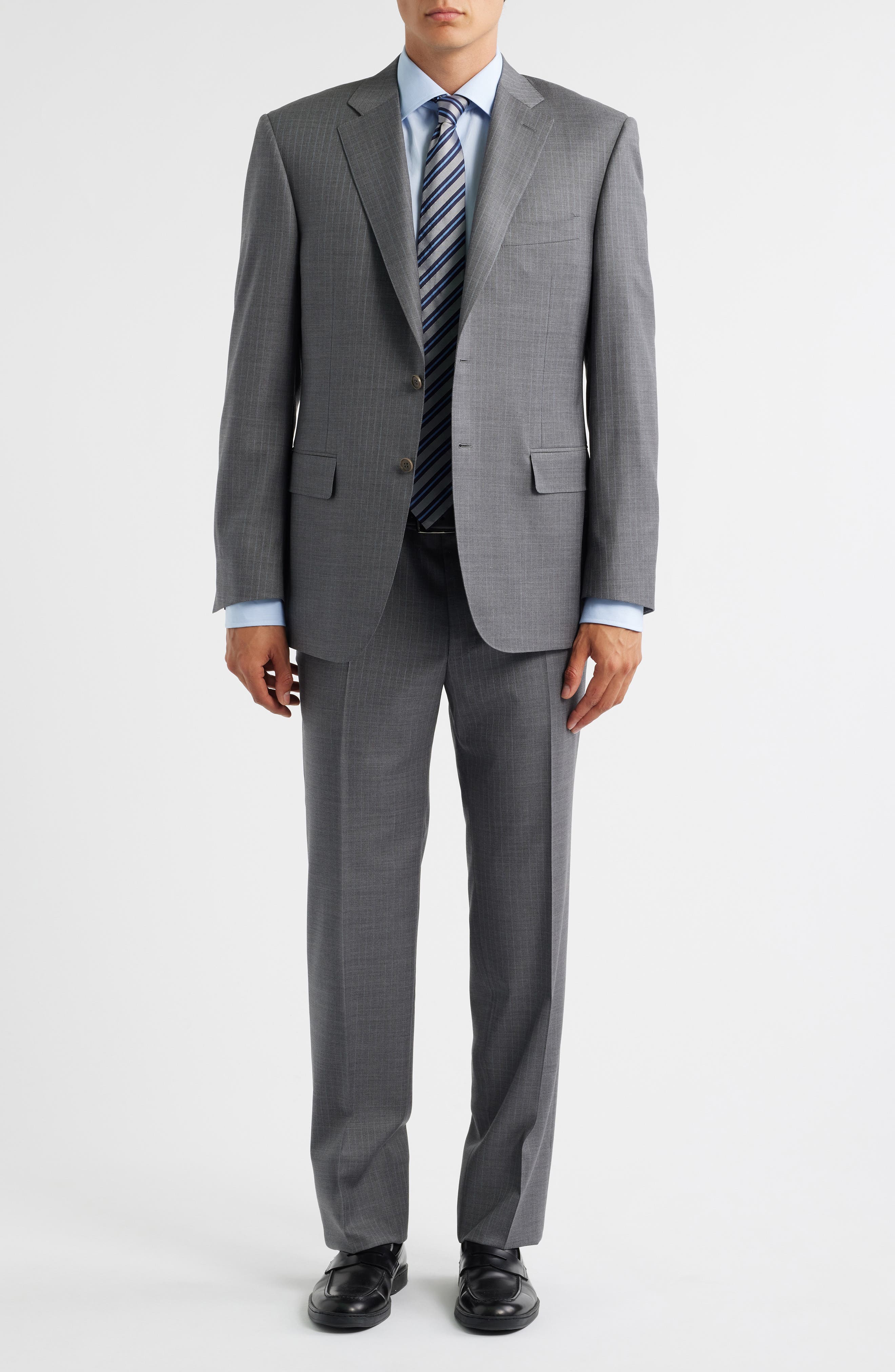 Canali Sienna Regular Fit Grey Pinstripe Wool Suit