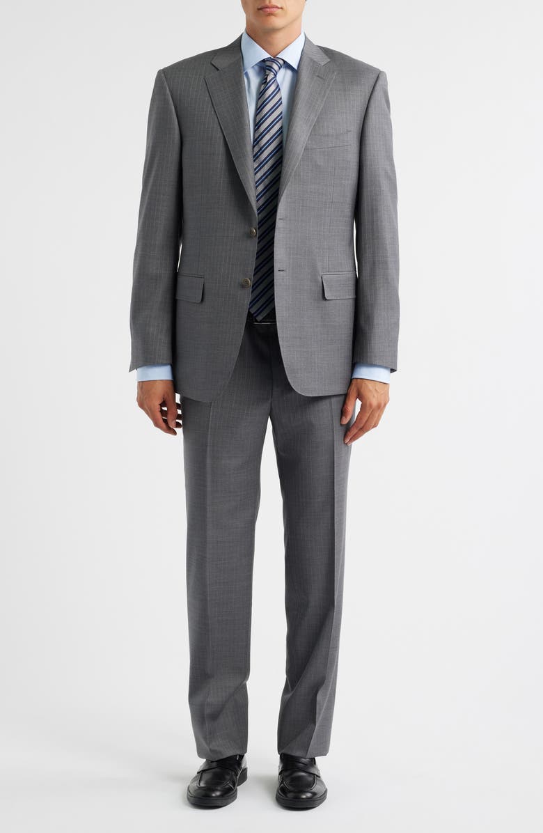 Canali Sienna Regular Fit Grey Pinstripe Wool Suit, Main, color, Grey