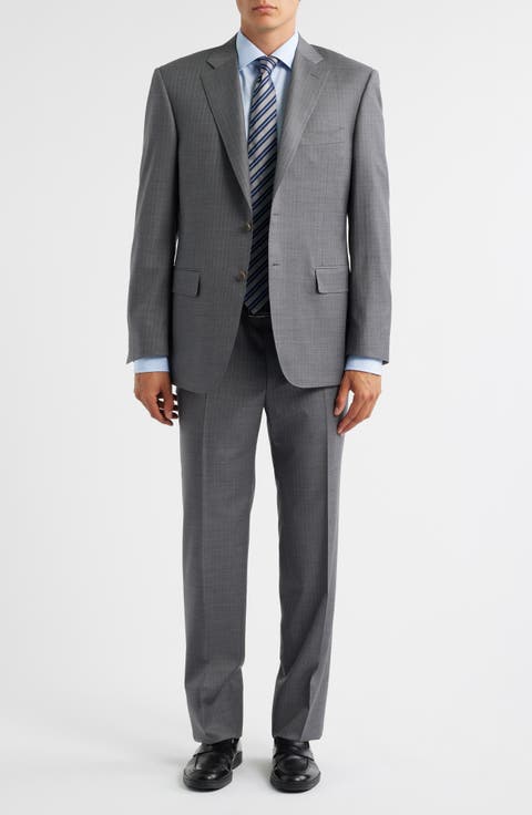 Sienna Regular Fit Grey Pinstripe Wool Suit (Regular & Big)