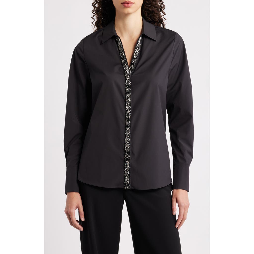 Kobi Halperin 'noor' Lace Trim Slit Sleeve Silk Blouse In Black