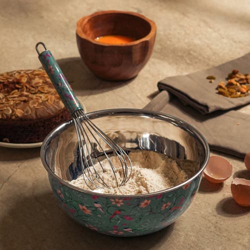 Mela Artisans Aqua Flora Bowl & Whisk Set In Blue